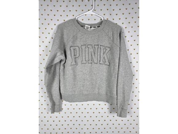PINK Victoria's Secret Tops - Victorias Secret Pink Grey raised logo sweater crew SMALL